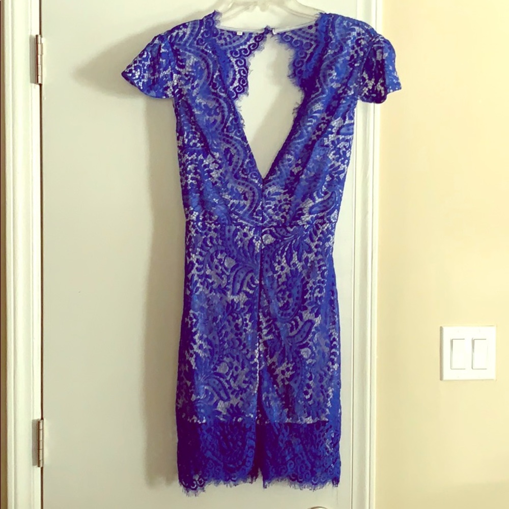 Deep V neckline Blue Lace Dress
